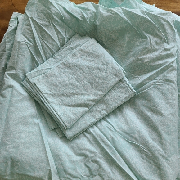Martha Stewart Pima Cotton QUEEN duvet cover and 4 pillowcases seafoam - Picture 3 of 6